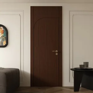 Retro French-Style Walnut Interior Single Door for Office, Dressing Room, or Study