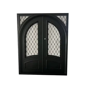 Retro Mediterranean Double Wrought Iron Villa Entry Doors with Smart Lock