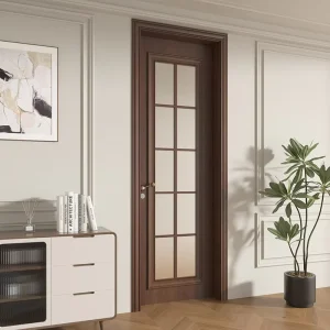 Retro Solid Wood Single Interior Door for Dressing Room or Bathroom
