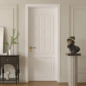 Retro White Solid Wood Interior Door Waterproof Soundproof for Office Bedroom Dressing Room