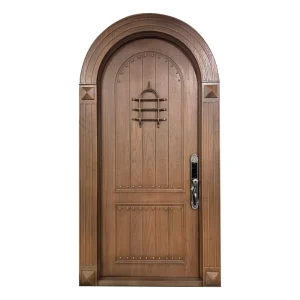 Retro Wood Grain Arched Single Entry Security Door for Villa or Wine Cellar