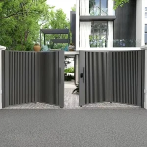 Ribbed Vertical Slat Metal Double-Leaf Entrance Villa Front Door Anti-Theft Pull Handle Smart Lock