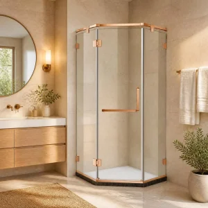 Rose Gold Neo-Angle Corner Glass Shower Enclosure with Tempered Glass Swing Door