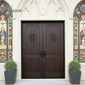 Rustic Farmhouse Dark Walnut Finished Anti-theft Red Oak and African Mahogany Solid Wood Double Front Door