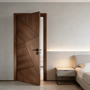 Rustic Interior Solid-Core Wood Door with Frame Geometrically Carved Wood-Grain Prehung Door for Living Room