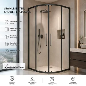 SGCC ANSI Tempered Glass Quadrant Corner Entry Double Sliding Shower Enclosure with 304 Stainless Steel, Chrome Finish, Custom Size