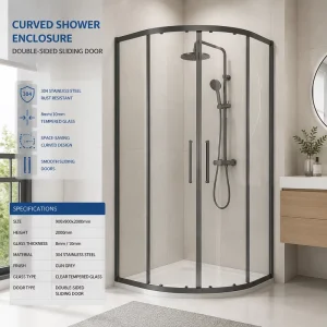 SGCC Glass Quadrant Corner Entry Double Sliding Matte Black Shower Door Factory Supply