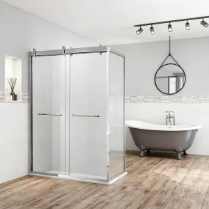 SS304 8mm Tempered Glass Bathroom Polished Frame Easy Installation Portable Sliding Shower Door