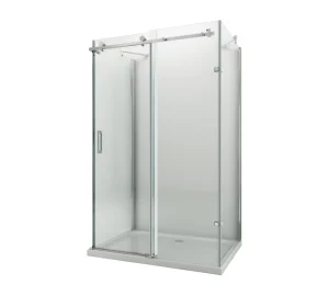 SS304 BL-044 Single Sliding Door 3-Side Rectangle Shower Enclosure, 8mm Tempered Glass, Frameless, Big Wheels, Custom-Made