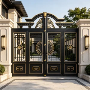 Salt Spray Resistant Aluminum Alloy Driveway Gate Pivot Double Door Typhoon-Proof Electric Sliding Anti-Rust