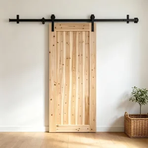 Sanded Raw Solid Fir Timber Barn Door Farmhouse Sliding Wooden Door for DIY Painting Decoration