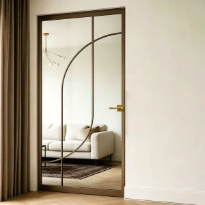 Satin Brass Finish Interior Glass Swing Door with Invisible Hinge and Slim Frame