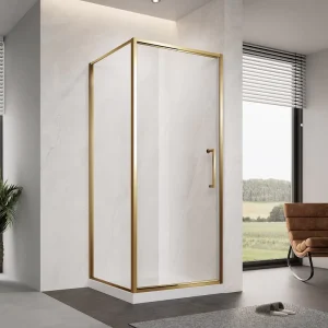 Satin Gold Hardware Inner Folding Door Shower Room 6mm 8mm Tempered Glass Square Shower Door