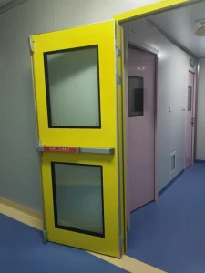 Seamless Cleanroom Fire Exit Door with Big Window, Panic Push Bar, Waterproof Steel, Electric Side Opening