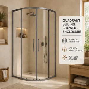 Sector Shaped Double Sliding Shower Door Frame Tempered Glass 304 Stainless Steel 8mm Thick Durable Easy Clean 5 Year Warranty