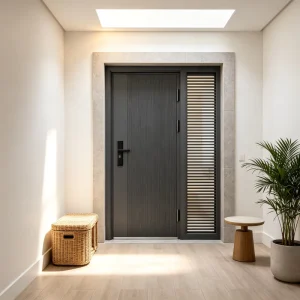 Security Steel Entry Door with Side Opening for Villa Exterior Modern Design Reinforced Core