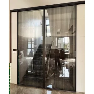 Self built House Stairwell Double layer Brushed Glass Partition Sliding Doors Minimalist Aluminum Sliding Door