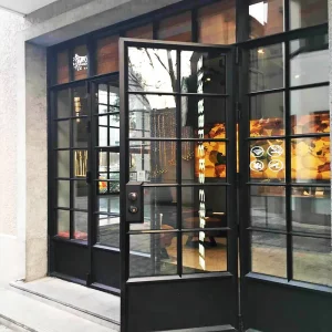 Shop Entrance Glass Door with Kick Plate and Interior Access Isolation Door Villa Entrance Steel Frame Glass Door