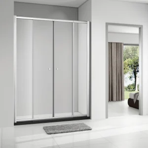 Shower Enclosure with Stainless Steel Handle, Clear Tempered Glass Sliding Door, and Chrome Aluminium Alloy Frame