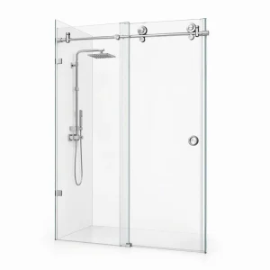 Silent Frameless Modern Sliding Shower Door Enclosure with Bright Silver Hardware and Tempered Glass for Bathroom Home Decor