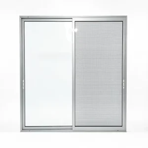 Silver Aluminum Sliding Door with Tear-Resistant Stainless Steel Security Mesh