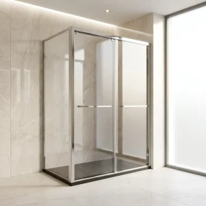 Silver Stainless Steel Double Sliding Shower Door Tempered Glass Framed Shower Enclosure for Bathroom Modern