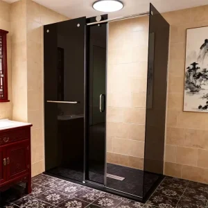 Simple Bathroom Frameless Shower Door with Tempered Glass Sliding Enclosure for Apartment Stainless Steel 304 Soft Closing