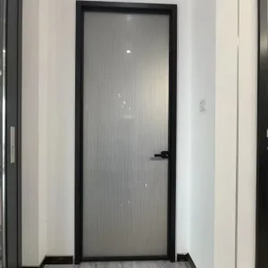 Simple Design Narrow Frame Aluminum Tempered Glass Interior Swing Door for Toilet Bathroom and Room Casement Door