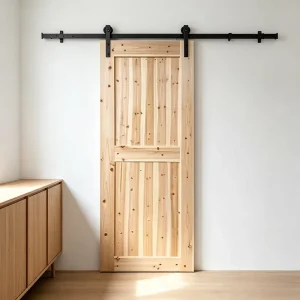 Simple Linear Solid Fir Barn Door Nordic Natural Timber Sliding Door for Office