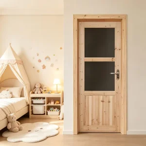 Simple Zen Solid Fir Timber Screen Door, Breathable, for Indoor Leisure Spaces