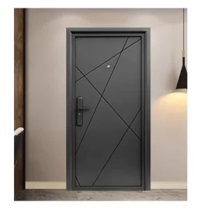 Single Exterior Galvanized Steel Security Entrance Door with Sealed Finish, Pivot Push-Pull Opening