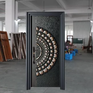 Single Interior Wood Door with Handcrafted Scrollwork for Residential Use