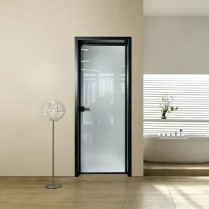 Single-Leaf Aluminum Frame Swing Door with Double Tempered Glass for Bathroom