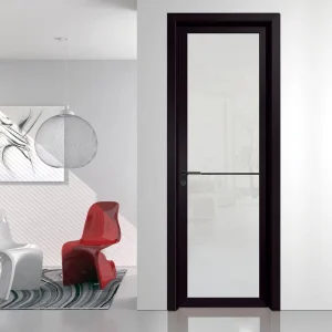 Single-Leaf Black Aluminum Toilet Door with Tempered Frosted Glass and Sound Insulation for Kitchen and Bedroom