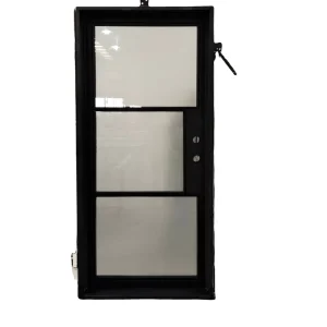 Single Narrow-Frame Flat Main Entrance Door with Privacy Frosted Glass Zinc Coating Anti-Theft Exterior Door