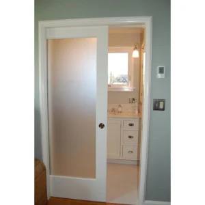 Single-Panel Solid Wood Frosted Tempered Glass Interior Pocket Door