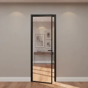 Single Steel Door, Slim Frame, Black Powder Coating, Thermal Break, Interior Exterior