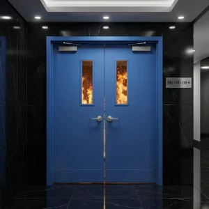 Single Swing Fire Safety Steel Door with Small Vision Window for Stairwell and Public Building Corridors