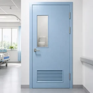 Sky Blue Hospital Ward Toilet Door with Frosted Window and Bottom Air Vent