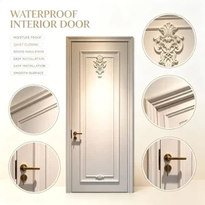 Slab Doors Puerta De Madera Compuesta Lacada Beige Con Relieve Clasico Para Dormitorio Hotel Apartamento Villa Impermeable