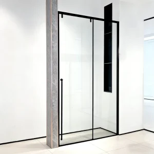 Sleek Brushed Stainless Steel Framed Sliding Shower Screen 8mm Clear Tempered Glass Modern Simplicity Design Bathroom Partition