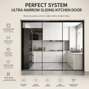 Sliding Aluminum Kitchen Partition Door with Large Glass Panels