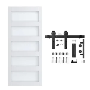 Sliding Barn Slab Door DIY Glass and Hardware Kit with Lock Double Panels for Bathrooms