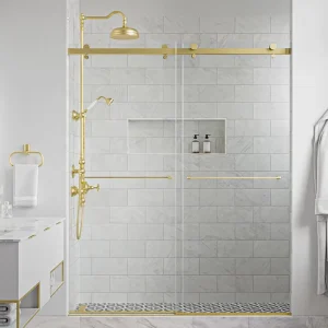 Sliding Frameless Bathroom Shower Door Brushed Gold Finish Tempered Glass for Hotels