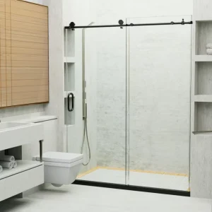 Sliding Frameless Tempered Glass Shower Door for Hotel Rooms, Matte Black, Straight, Customized