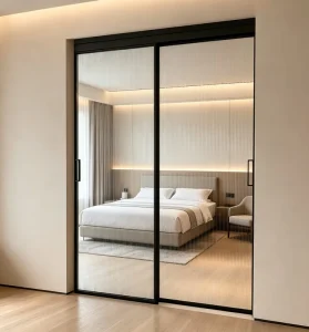 Sliding Glass Door with Fluted Glass, Track Roller Frame for Office Partition and Interior Use