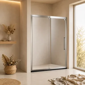 Sliding Shower Door 47-67 in x 79 in with Chrome Stainless Steel Frame, Tempered Glass, Rollers, and Bar Handle