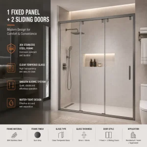Sliding Shower Door with Fixed Panel Design