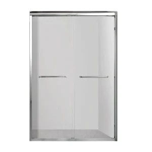 Sliding Straight Glass Shower Door with Towel Bar, Aluminum Frame, and Soft Closing