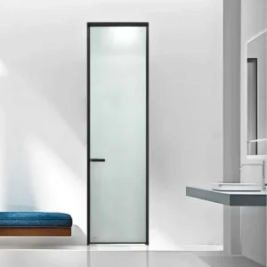 Slim Black Frame Frosted Tempered Glass Swing Shower Door with Horizontal Handle for Hotel, Kitchen, and Bathroom